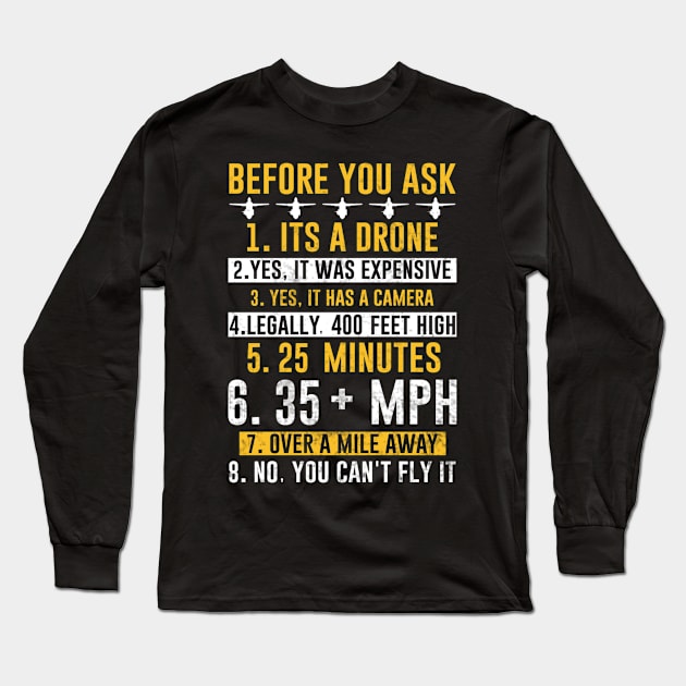 Drone Pilot Funny Quotes Before You Ask Long Sleeve T-Shirt by Visual Vibes